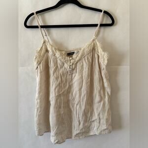 Abercrombie & Fitch Lace Trim Cami Sz L Cream Leopard Print Y2K Coquette Dainty